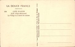 POSTAL Eze de la VENDIMIA la aldea vista a través de los árboles de mora