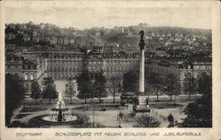 VINTAGE POSTCARD Stuttgart Schlossplatz MIT Neuem Schloss und Jubilaumsaule