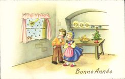 VINTAGE POSTCARD Happy New Year Children
