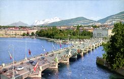 MODERN CARD Geneva the Bridge Of Mont Blanc Saleve and Mont Blanc