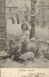 VINTAGE POSTCARD Fantasy Child Happy New Year pig Pig