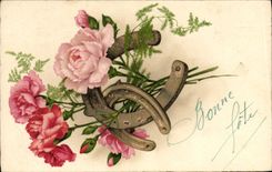 CPA Fantaisie Fleurs Fer a cheval