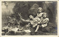 VINTAGE POSTCARD Fantasy Children the first plays Goat