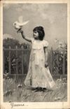 VINTAGE POSTCARD Fantasy Child Dove