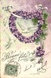 VINTAGE POSTCARD Fantasy Flowers Heart Dove