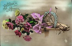 CPA Fantaisie Fleurs Fer a cheval