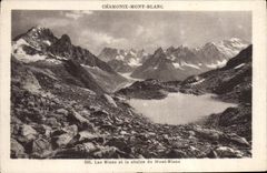 Lago blanco Chamonix Mont Blanc de la POSTAL de la VENDIMIA y la cadena de Mont Blanc