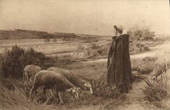 CPA Fantaisie Femme Moutons