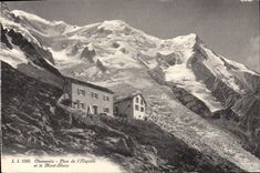 Plano Chamonix de la POSTAL de la VENDIMIA de la aguja y de Mont Blanc