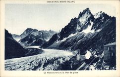 POSTAL Chamonix Mont Blanc Montanvert y mar de la VENDIMIA del hielo