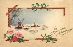 CPA Fantaisie Bonne annee Moulin a vent