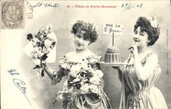 VINTAGE POSTCARD Fantasy Women Festivals and carries happiness