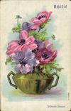 CPA Fantaisie Fleurs Anemones variees