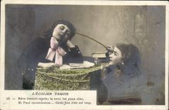 VINTAGE POSTCARD Fantasy Children the schoolboy taquin