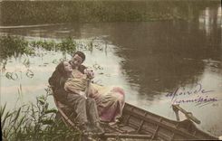 VINTAGE POSTCARD Fantasy Woman in the boat
