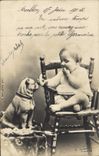 CPA Fantaisie Enfant Bebe Chien