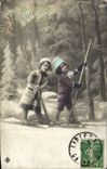 VINTAGE POSTCARD Fantasy Children Skis Ski