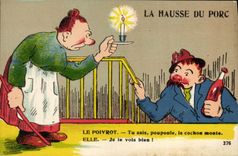 CPA Fantaisie La hausse du porc Cochon Poivrot Alcool
