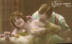 VINTAGE POSTCARD Fantasy Woman the kiss of love