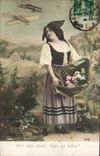 VINTAGE POSTCARD Fantasy Woman Plane Alsace Folklore