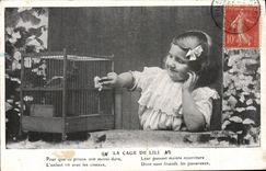 VINTAGE POSTCARD Fantasy Child the cage of Lili Bird