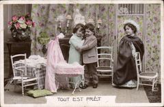 VINTAGE POSTCARD Fantaisie Children All is ready