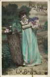 VINTAGE POSTCARD Fantasy Woman a kiss Clover