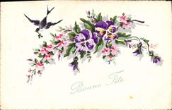 CPA Fantaisie Fleurs Oiseau