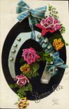 CPA Fantaisie Fleurs Fer a cheval