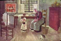 VINTAGE POSTCARD Fantasy Woman Interior Cat