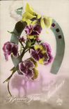 VINTAGE POSTCARD Fantaisie Flowers Horseshoe