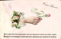 CPA Fantaisie Femme main Colombe