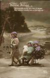 VINTAGE POSTCARD Fantasy Children Toboggan