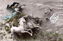 VINTAGE POSTCARD Fantasy Woman Horse