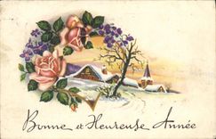 Flores de la fantasía de la POSTAL de la VENDIMIA Felices fiestas