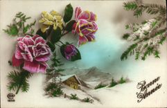 Flores de la fantasía de la POSTAL de la VENDIMIA