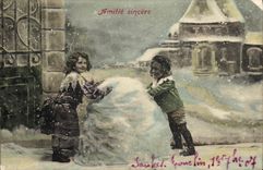 VINTAGE POSTCARD Fantasy Children Snowman