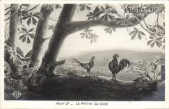 CPA Fantaisie Chantecler Le matin du Coq Poules