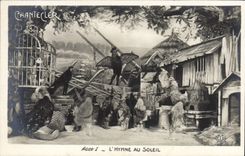 CPA Fantaisie Chantecler L'hymne au soleil Coq Poules