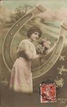 VINTAGE POSTCARD Fantaisie Woman Horseshoe