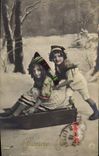 VINTAGE POSTCARD Fantasy Children Toboggan