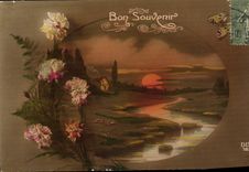 Flores de la fantasía de la POSTAL de la VENDIMIA