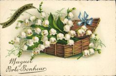 La fantasía de la POSTAL de la VENDIMIA florece el lirio de los valles