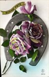 CPA Fantaisie Fleurs Fer a cheval Rose