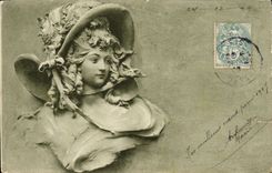 Mujer de la fantasía de la POSTAL de la VENDIMIA