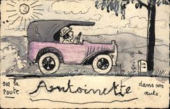 CPA Fantaisie Femme Antoinette Automobile (dessin a la main)