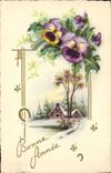 VINTAGE POSTCARD Fantaisie Happy New Year Horseshoe