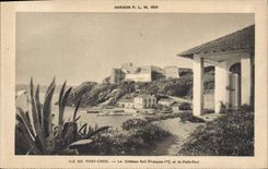 Isla de la POSTAL de la VENDIMIA de la raza a campo través portuaria el castillo François fuerte 1r y el pequeño puerto