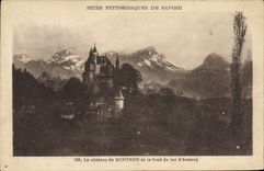 POSTAL de la VENDIMIA el castillo de Menthon y parte inferior del lago annecy