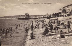POSTAL de la VENDIMIA Niza los bañistas de la playa